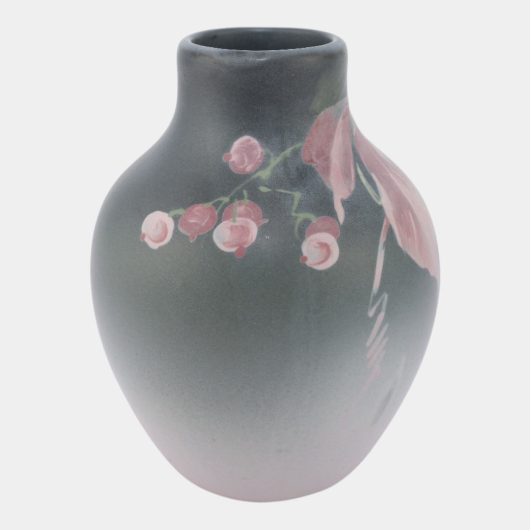 Weller Hudson 1920s Vintage Art Pottery Hand Painted Pink Floral Bottle Vase - Just Art Pottery