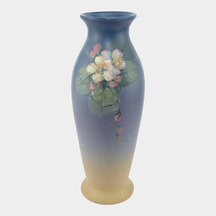 Weller Hudson 1920s Vintage Pottery Hand Painted Blue Floral Tall Vase McLaughlin - Just Art Pottery