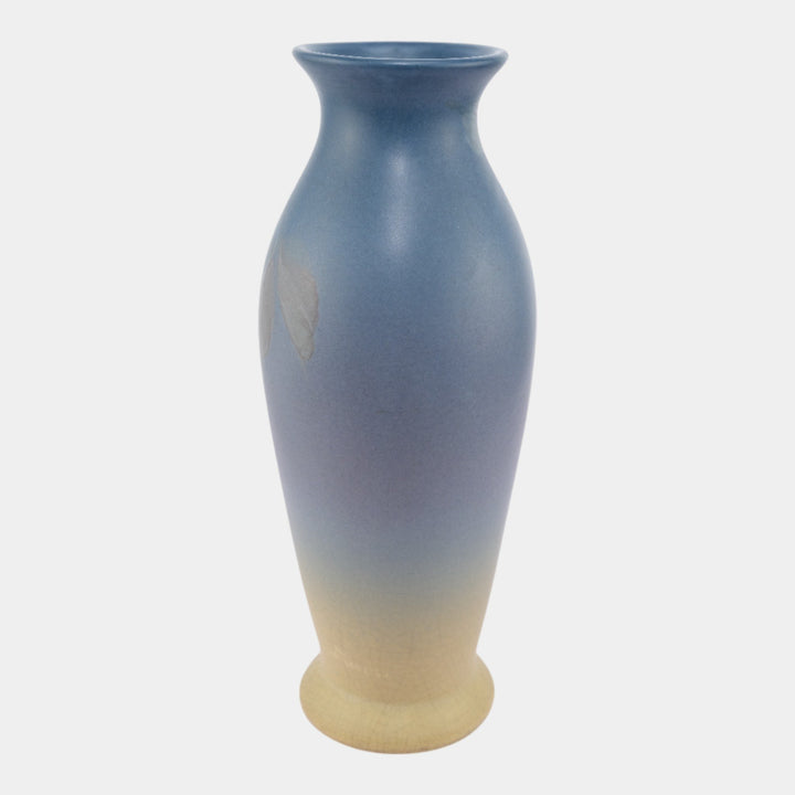 Weller Hudson 1920s Vintage Pottery Hand Painted Blue Floral Tall Vase McLaughlin - Just Art Pottery