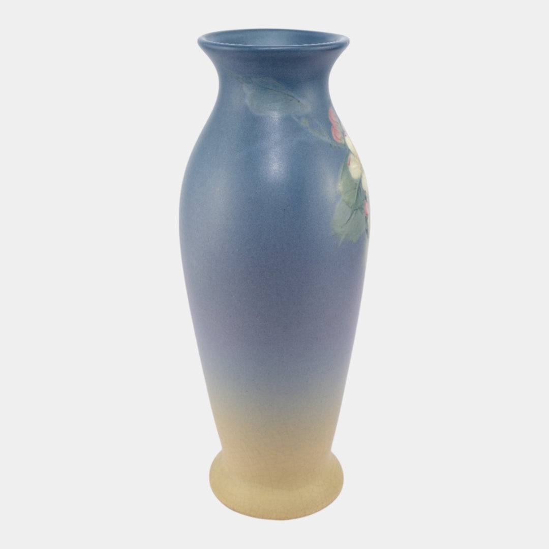 Weller Hudson 1920s Vintage Pottery Hand Painted Blue Floral Tall Vase McLaughlin - Just Art Pottery