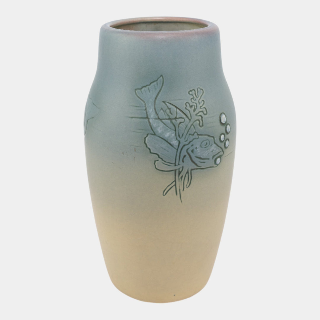 Weller Cameo Jewel Vintage Art Pottery Matte Glaze Fish Vase Rudolph Lorber - Just Art Pottery