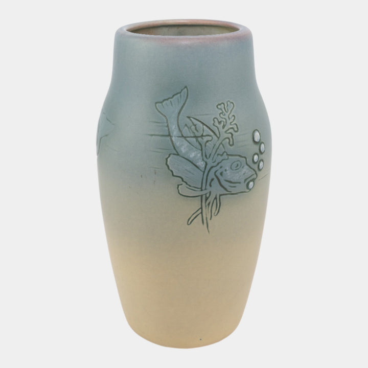 Weller Cameo Jewel Vintage Art Pottery Matte Glaze Fish Vase Rudolph Lorber - Just Art Pottery