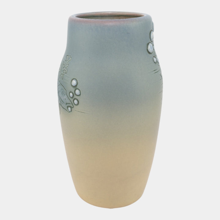 Weller Cameo Jewel Vintage Art Pottery Matte Glaze Fish Vase Rudolph Lorber - Just Art Pottery