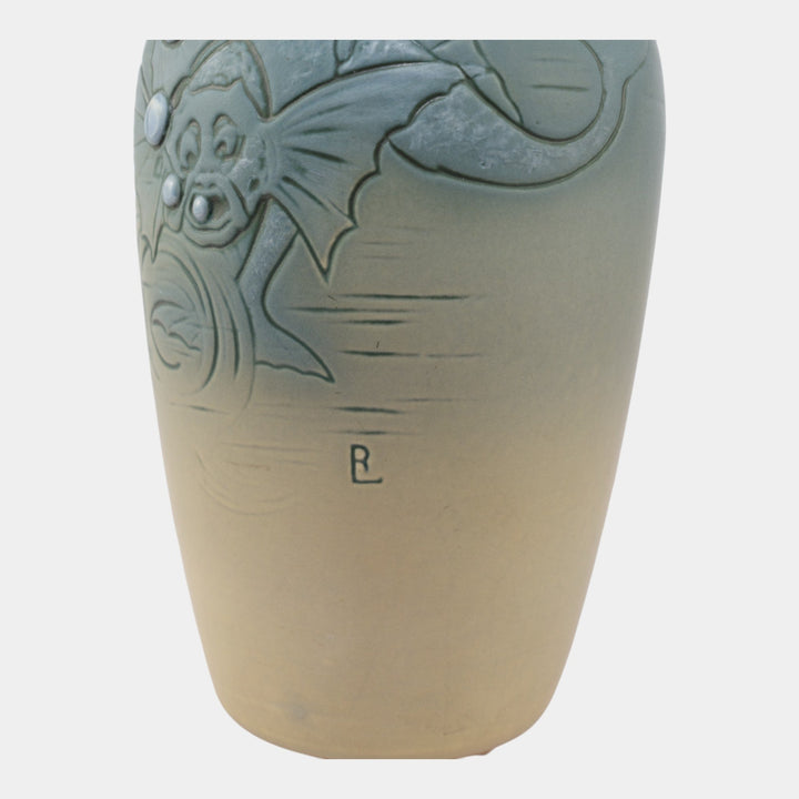 Weller Cameo Jewel Vintage Art Pottery Matte Glaze Fish Vase Rudolph Lorber - Just Art Pottery