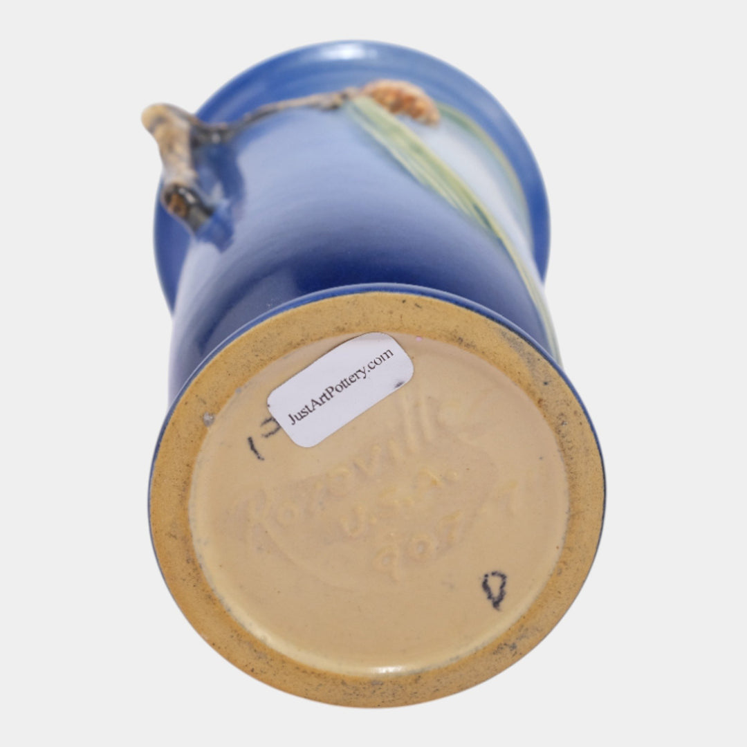 Roseville Pine Cone Blue 1936 Vintage Art Pottery Ceramic Vase 907-7