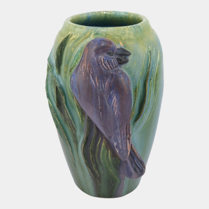 Jesse Wolf Studio 2008 Contemporary Hand Made Art Pottery Bird In The Grass Vase