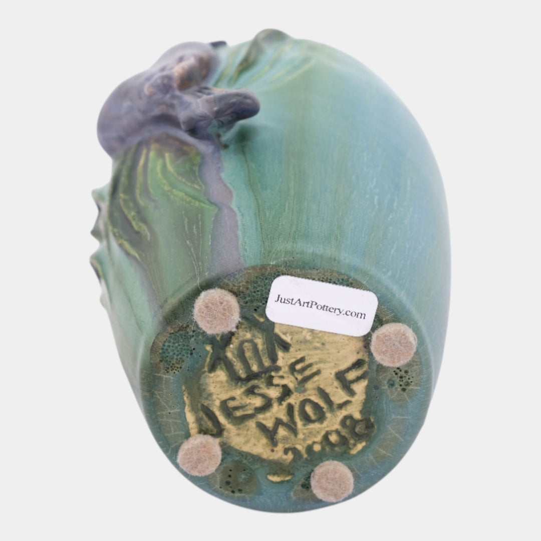 Jesse Wolf Studio 2008 Contemporary Hand Made Art Pottery Bird In The Grass Vase