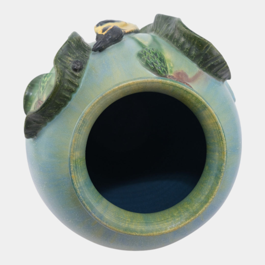 Jesse Wolf Studio Hand Made Art Pottery Golden Finch Vase