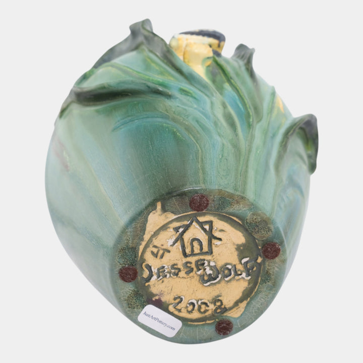 Jesse Wolf Studio Hand Made Art Pottery Golden Finch Vase