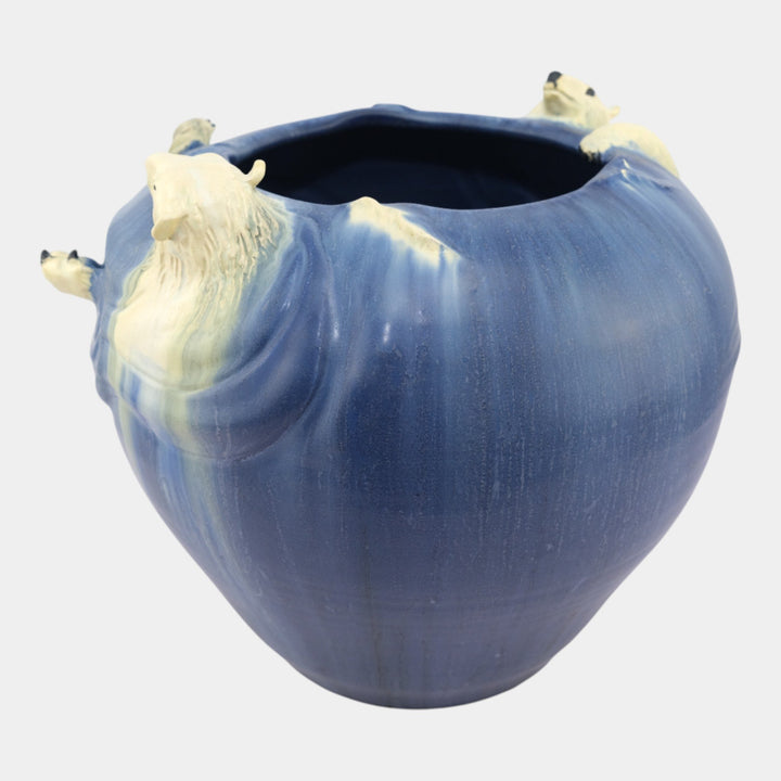 Ephraim Faience 2003 Show Vase Hand Pottery Blue Polar Bear Ceramic Vase