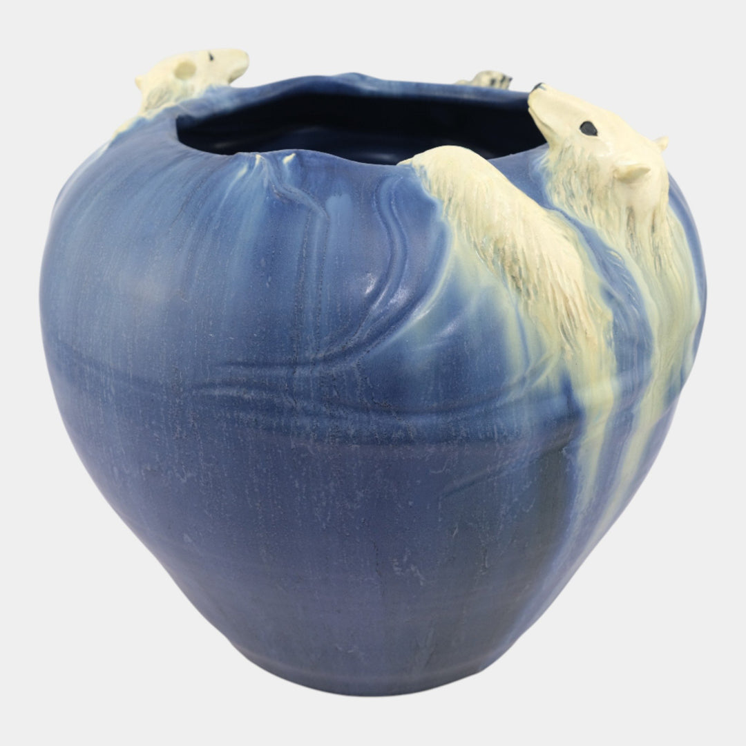 Ephraim Faience 2003 Show Vase Hand Pottery Blue Polar Bear Ceramic Vase