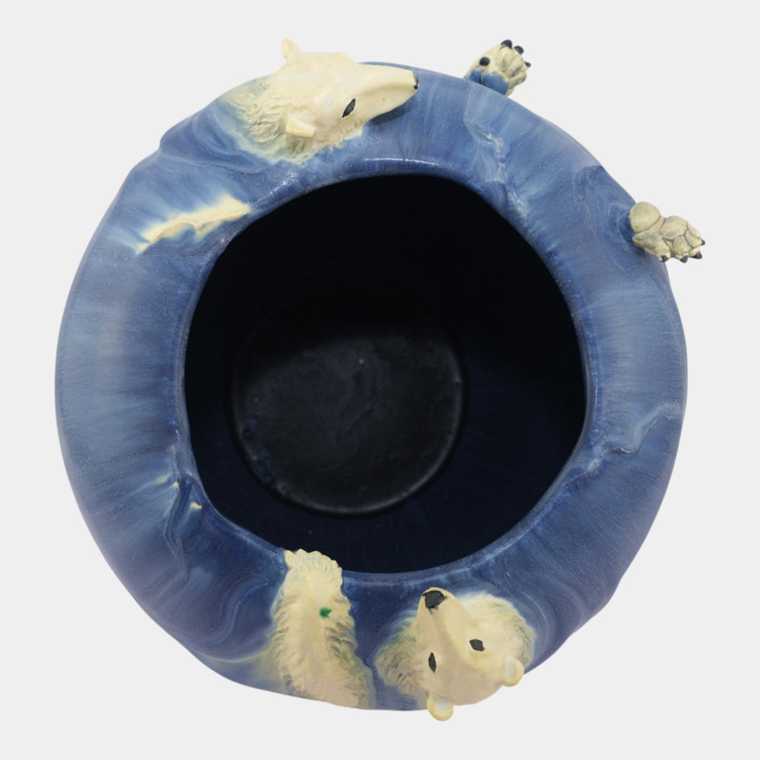 Ephraim Faience 2003 Show Vase Hand Pottery Blue Polar Bear Ceramic Vase