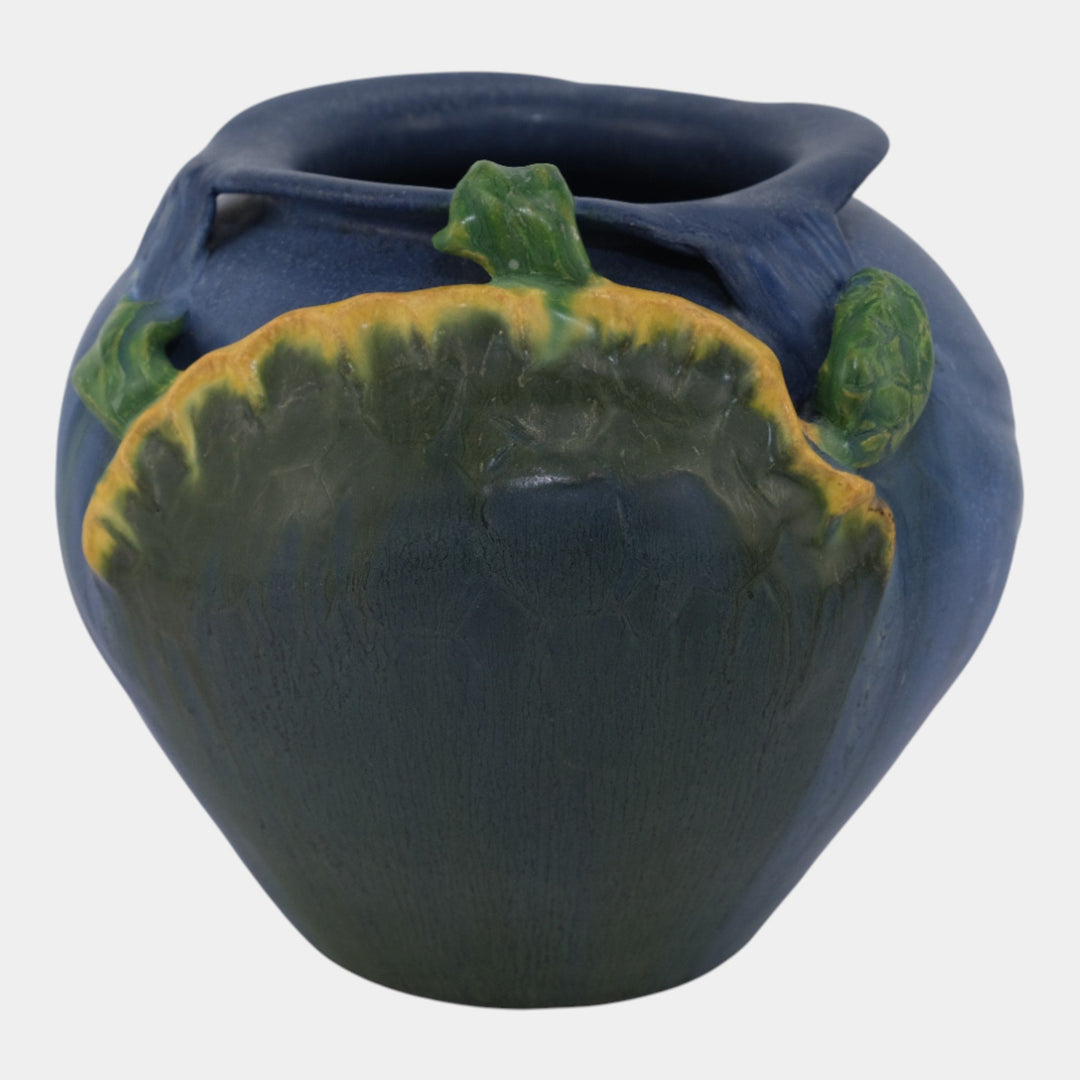 Ephraim Faience 2006 Hand Made Art Pottery Green Turtle Blue Ceramic Vase 325 - Just Art Pottery