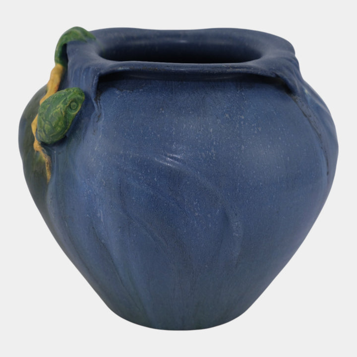 Ephraim Faience 2006 Hand Made Art Pottery Green Turtle Blue Ceramic Vase 325 - Just Art Pottery