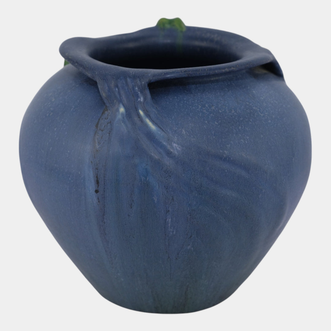 Ephraim Faience 2006 Hand Made Art Pottery Green Turtle Blue Ceramic Vase 325 - Just Art Pottery