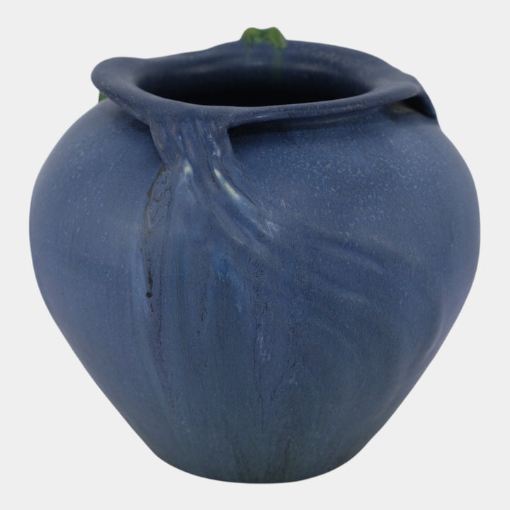 Ephraim Faience 2006 Hand Made Art Pottery Green Turtle Blue Ceramic Vase 325 - Just Art Pottery