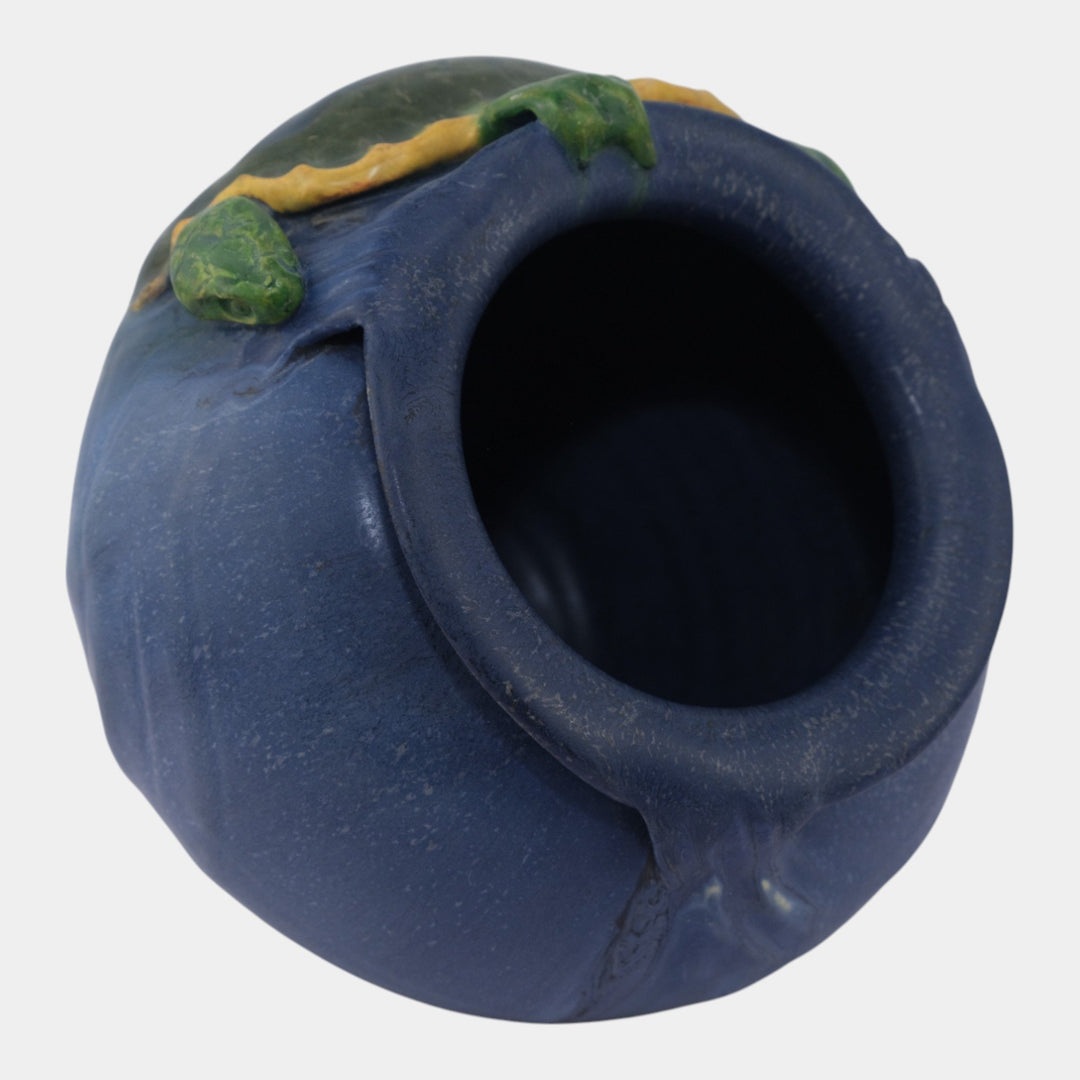 Ephraim Faience 2006 Hand Made Art Pottery Green Turtle Blue Ceramic Vase 325 - Just Art Pottery