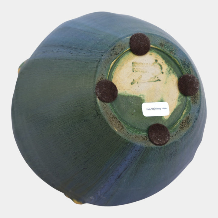 Ephraim Faience 2006 Hand Made Art Pottery Green Turtle Blue Ceramic Vase 325 - Just Art Pottery