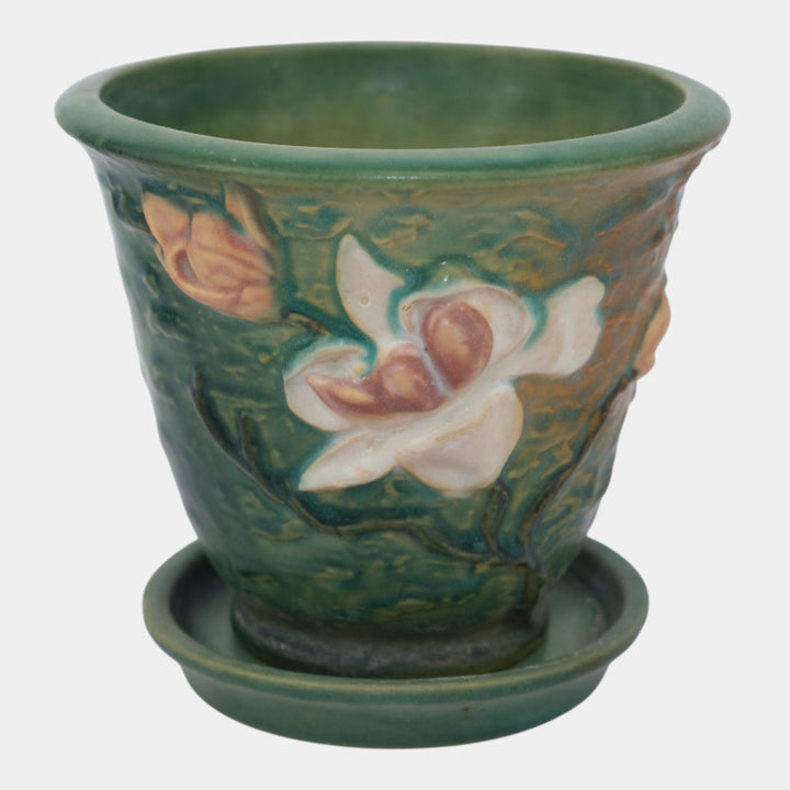 Roseville Magnolia Green 1943 Vintage Pottery Flower Pot Planter Saucer 666-5