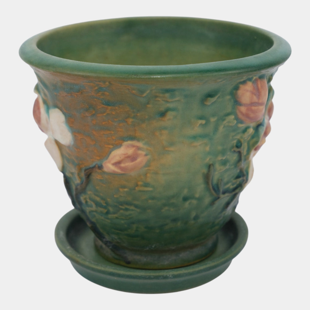 Roseville Magnolia Green 1943 Vintage Pottery Flower Pot Planter Saucer 666-5