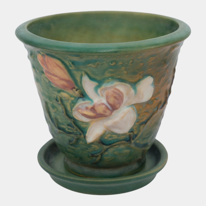 Roseville Magnolia Green 1943 Vintage Pottery Flower Pot Planter Saucer 666-5