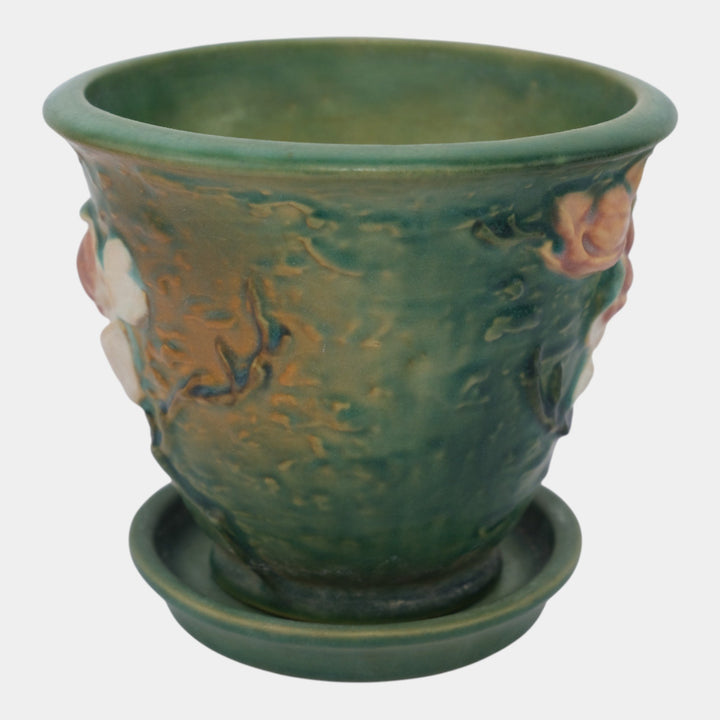 Roseville Magnolia Green 1943 Vintage Pottery Flower Pot Planter Saucer 666-5