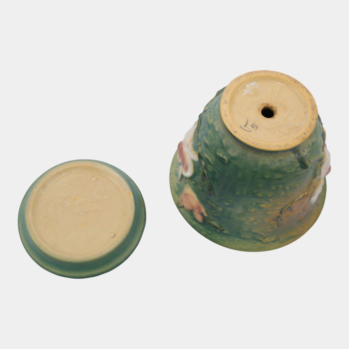 Roseville Magnolia Green 1943 Vintage Pottery Flower Pot Planter Saucer 666-5