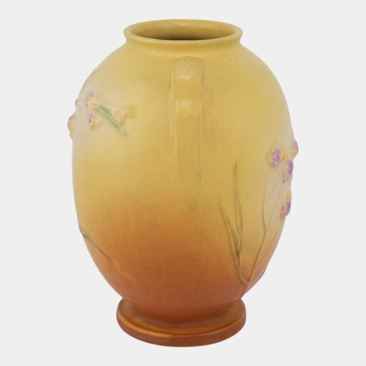 Roseville Ixia Yellow 1937 Vintage Art Deco Pottery Handled Ceramic Vase 855-7