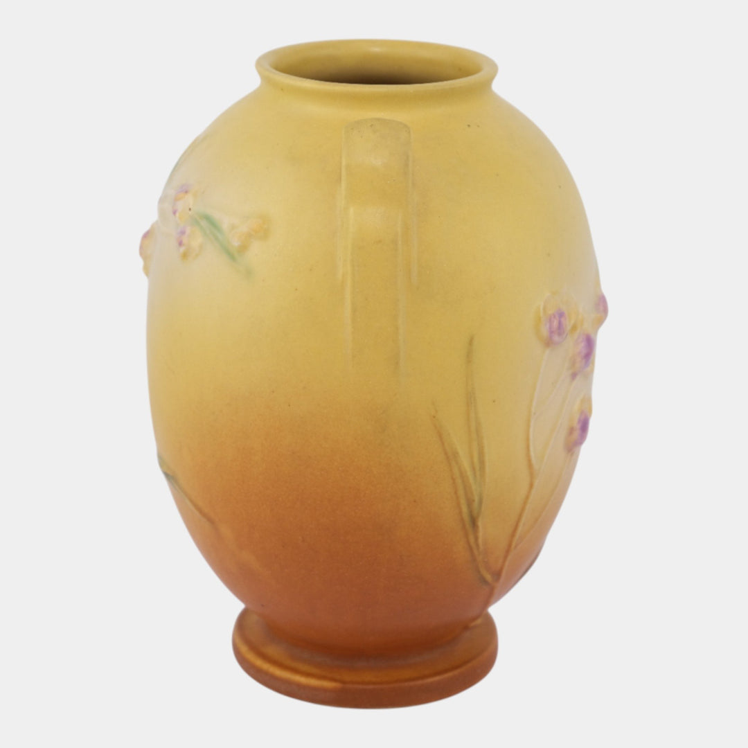 Roseville Ixia Yellow 1937 Vintage Art Deco Pottery Handled Ceramic Vase 855-7