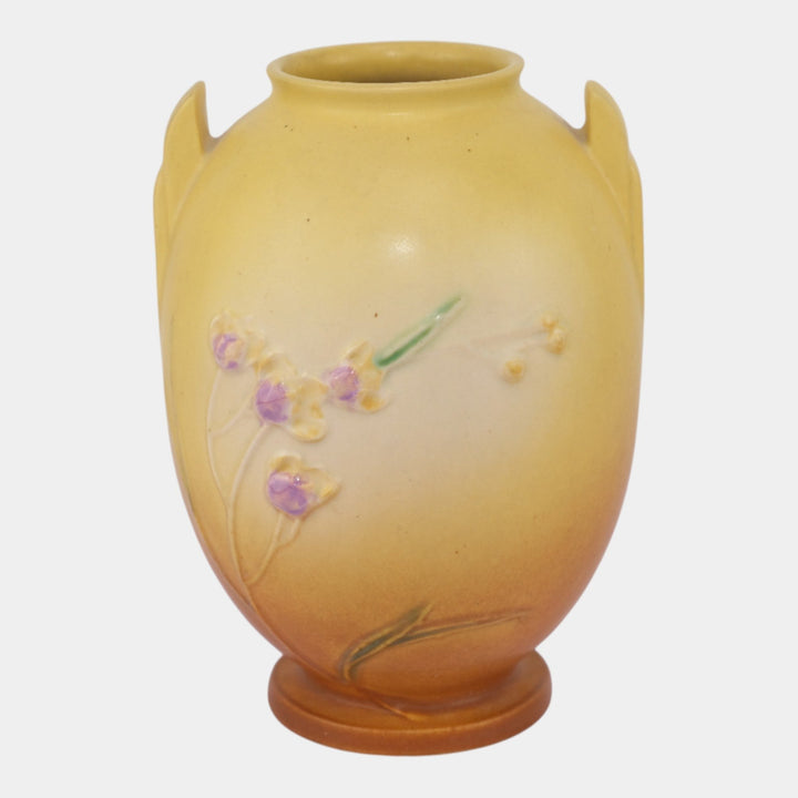 Roseville Ixia Yellow 1937 Vintage Art Deco Pottery Handled Ceramic Vase 855-7