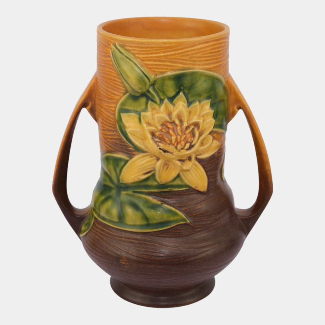 Roseville Water Lily Brown 1943 Vintage Art Pottery Ceramic Vase 76-8 - Just Art Pottery