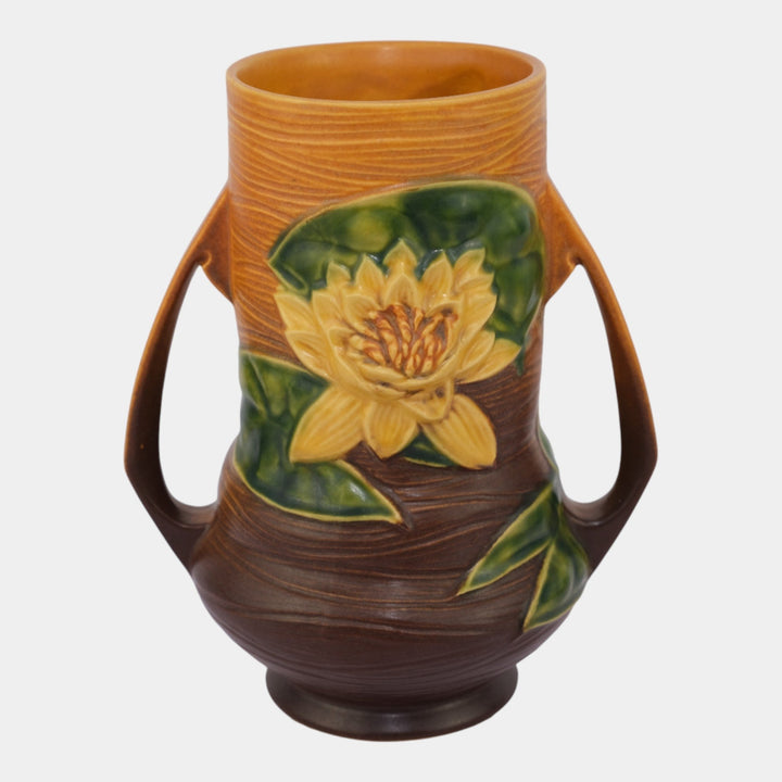 Roseville Water Lily Brown 1943 Vintage Art Pottery Ceramic Vase 76-8 - Just Art Pottery