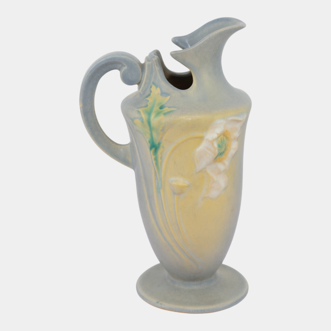 Roseville Poppy 1938 Vintage Art Deco Gray Pottery Ceramic Ewer 876-10 - Just Art Pottery