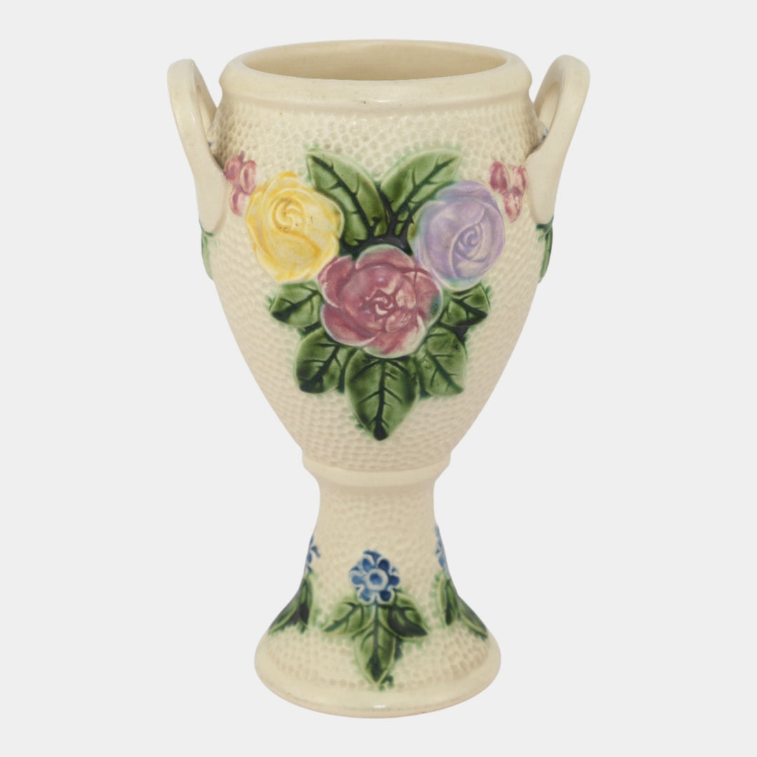 Roseville Rozane 1917 Vintage Art Pottery Ivory Floral Double Handle Urn Vase - Just Art Pottery