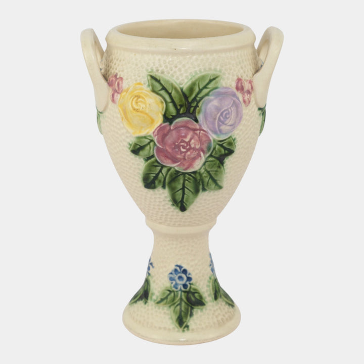 Roseville Rozane 1917 Vintage Art Pottery Ivory Floral Double Handle Urn Vase - Just Art Pottery