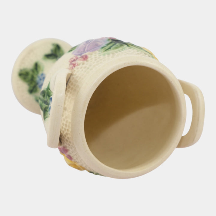 Roseville Rozane 1917 Vintage Art Pottery Ivory Floral Double Handle Urn Vase - Just Art Pottery
