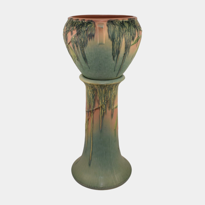 Roseville Moss Pink 1936 Vintage Art Pottery Jardiniere And Pedestal 635-8