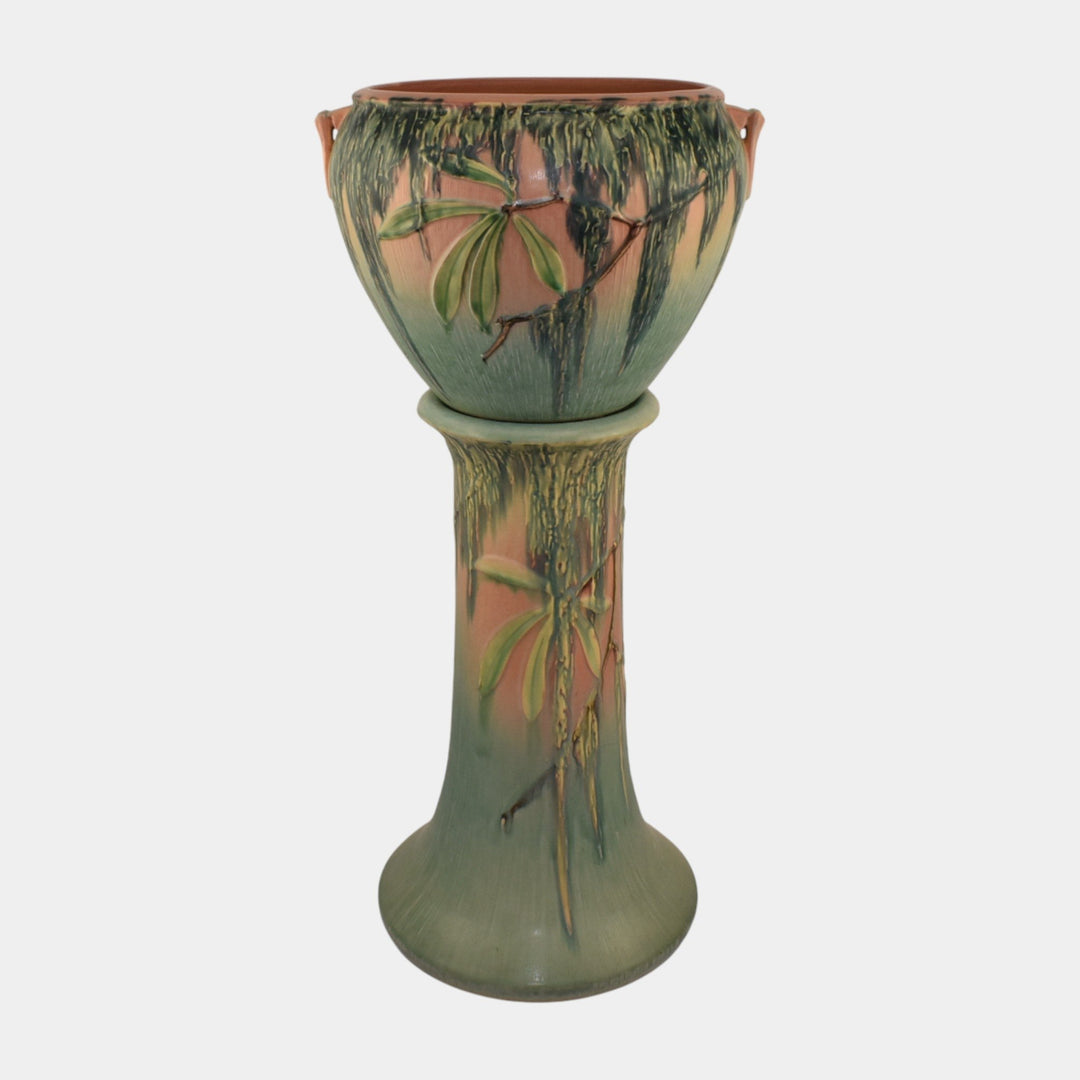 Roseville Moss Pink 1936 Vintage Art Pottery Jardiniere And Pedestal 635-8