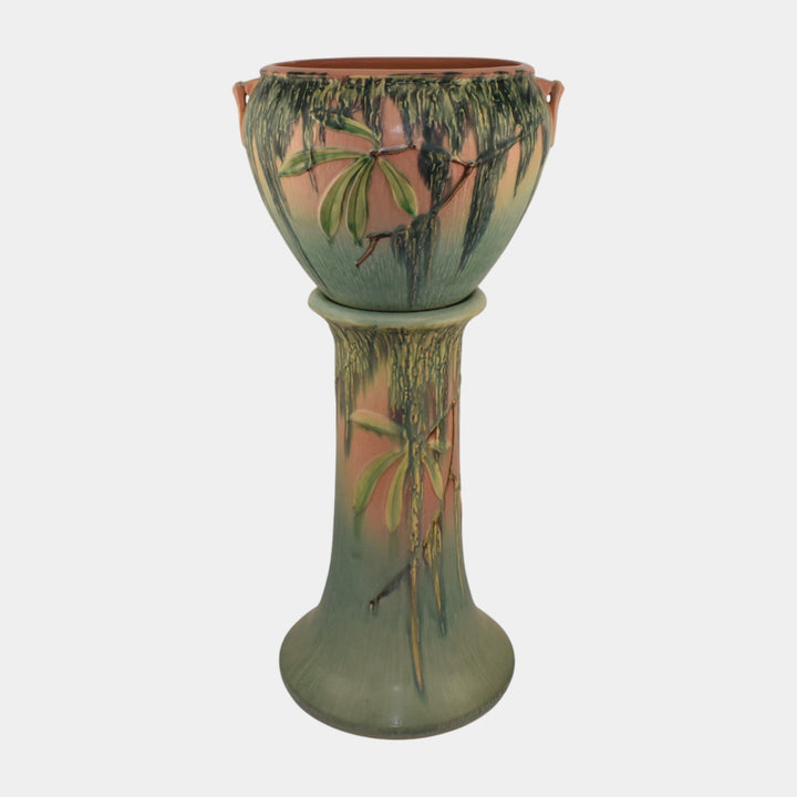 Roseville Moss Pink 1936 Vintage Art Pottery Jardiniere And Pedestal 635-8