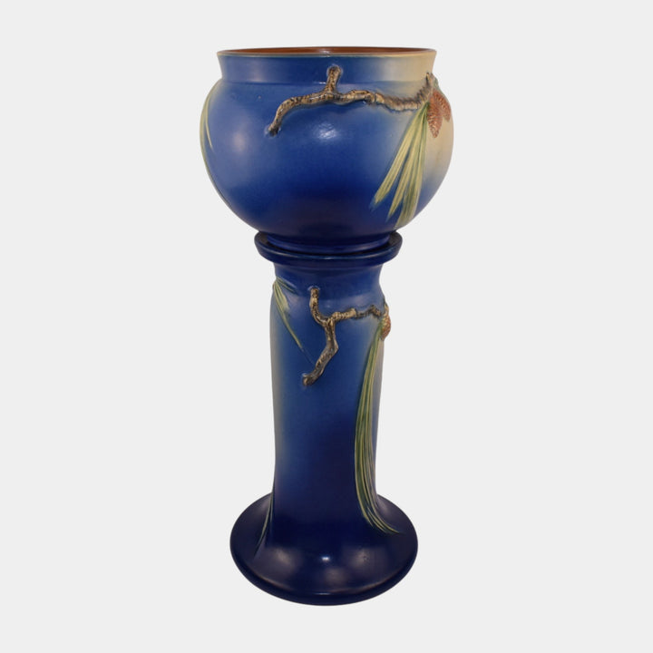 Roseville Pine Cone Blue 1936 Vintage Art Pottery Jardiniere and Pedestal 632-8