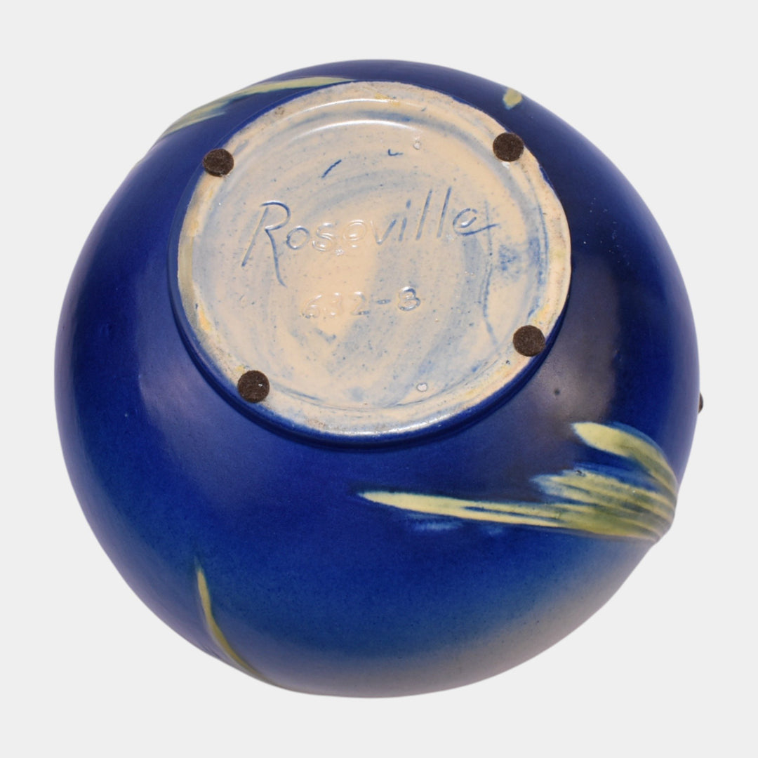 Roseville Pine Cone Blue 1936 Vintage Art Pottery Jardiniere and Pedestal 632-8