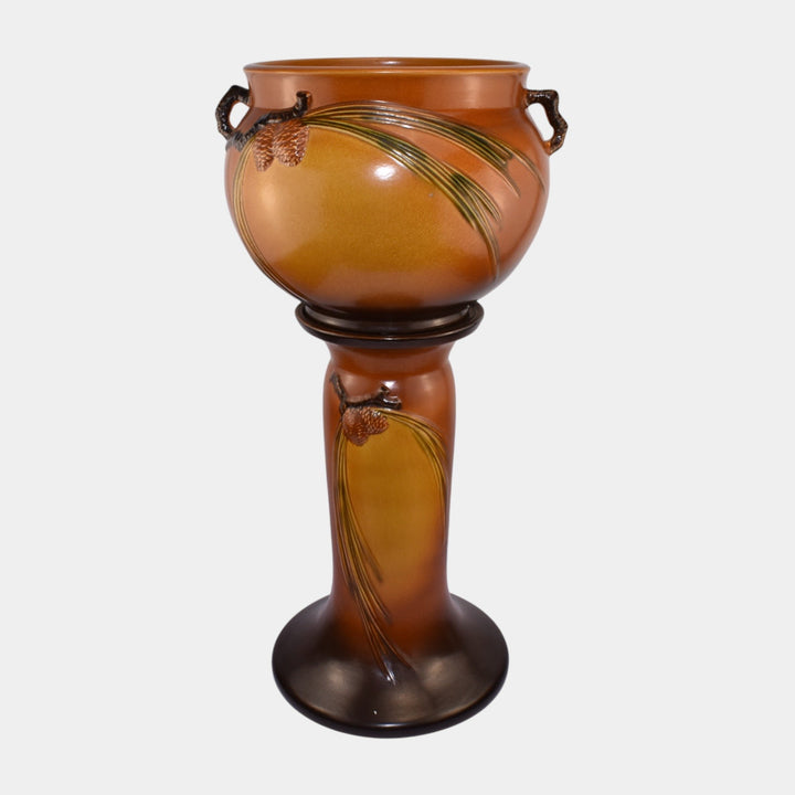 Roseville Pine Cone Brown 1953 Vintage Art Pottery Jardiniere Pedestal 403-10