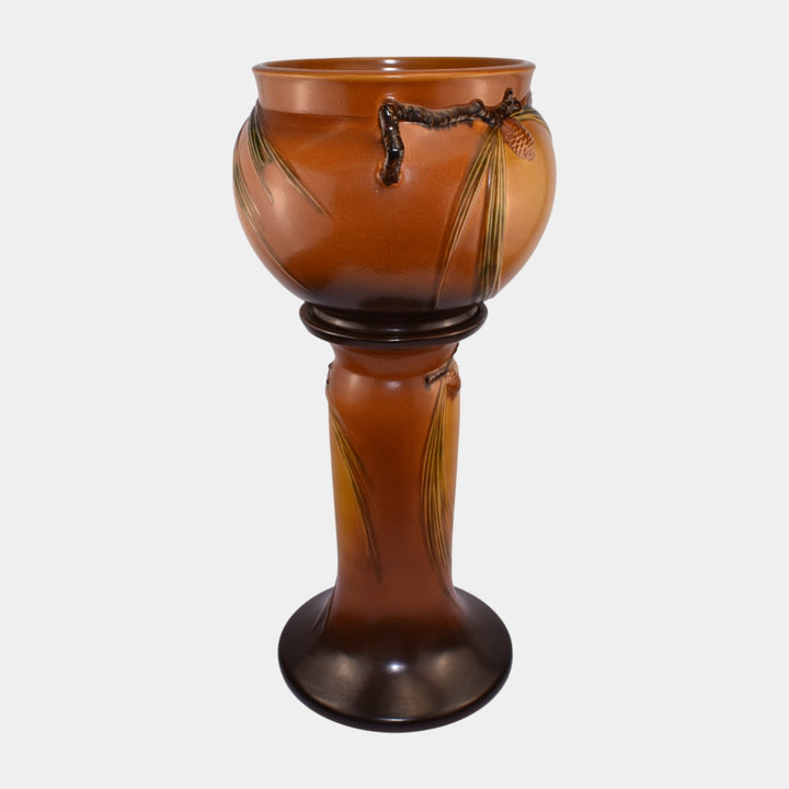 Roseville Pine Cone Brown 1953 Vintage Art Pottery Jardiniere Pedestal 403-10