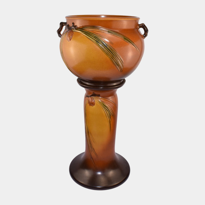 Roseville Pine Cone Brown 1953 Vintage Art Pottery Jardiniere Pedestal 403-10