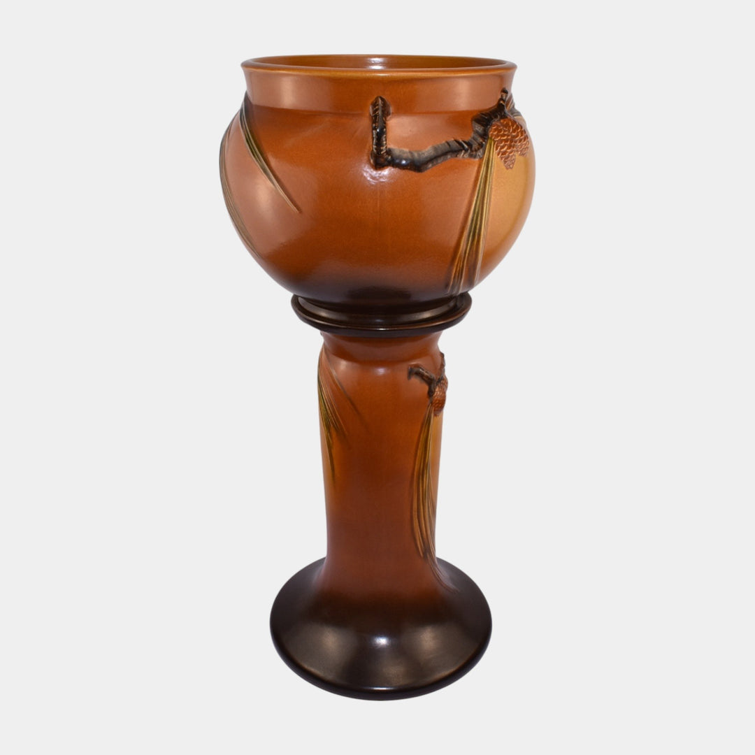 Roseville Pine Cone Brown 1953 Vintage Art Pottery Jardiniere Pedestal 403-10