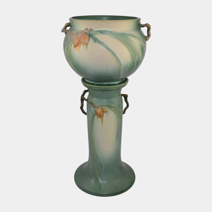 Roseville Pine Cone Green 1936 Vintage Pottery Ceramic Jardiniere Pedestal 632-8