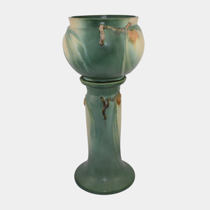 Roseville Pine Cone Green 1936 Vintage Pottery Ceramic Jardiniere Pedestal 632-8