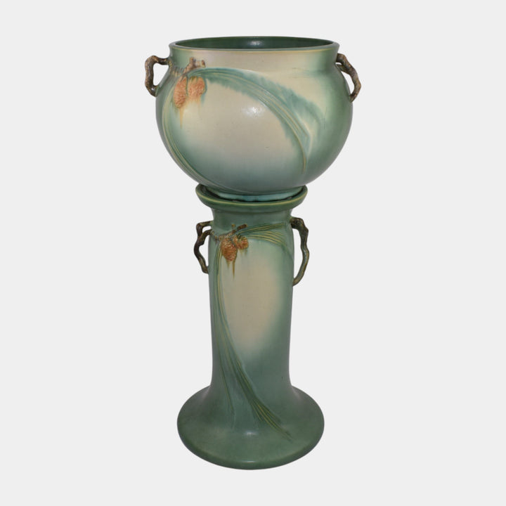 Roseville Pine Cone Green 1936 Vintage Pottery Ceramic Jardiniere Pedestal 632-8