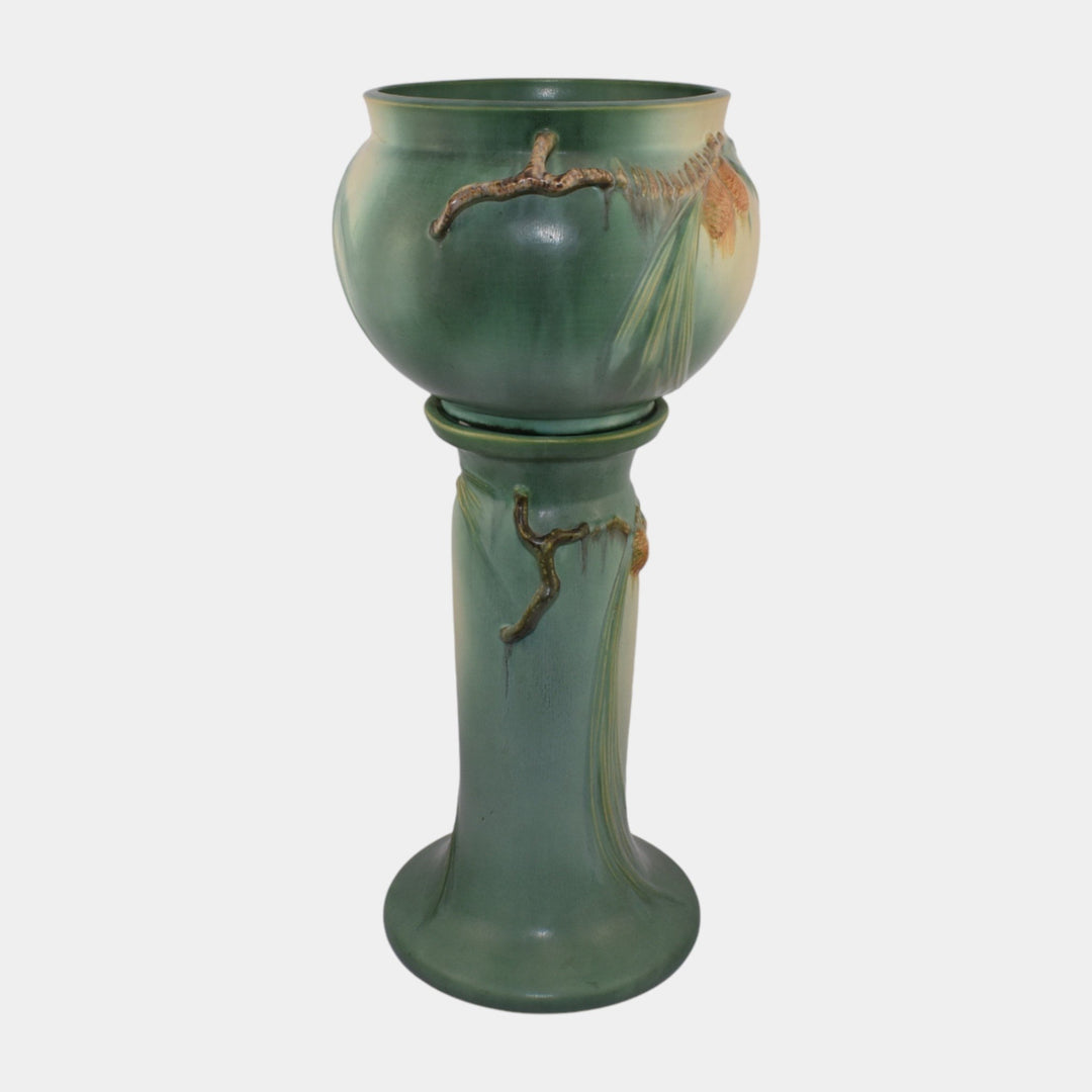 Roseville Pine Cone Green 1936 Vintage Pottery Ceramic Jardiniere Pedestal 632-8