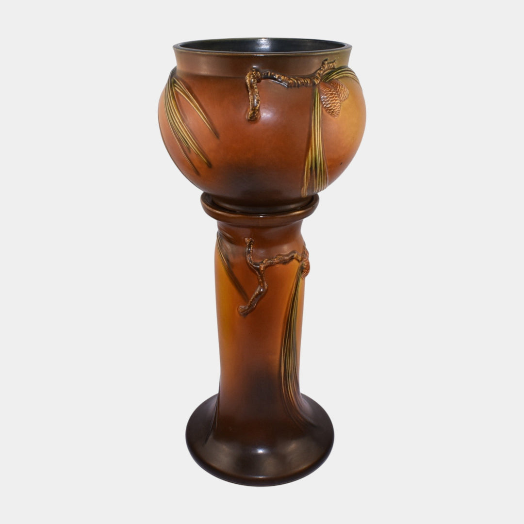 Roseville Pine Cone Brown 1936 Vintage Pottery Ceramic Jardiniere Pedestal 632-8